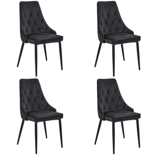 AKORD SJ.054 Glamour Bársony Étkezőszék Fekete Steppelt 4 darabos