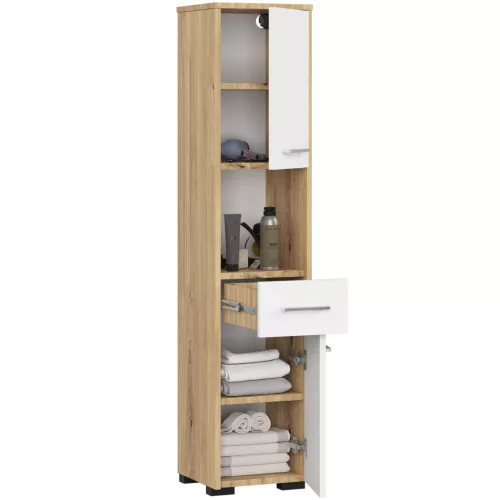 AKORD FIN Fürdőszobai Álló Szekrény Artisan Tölgy-Fehér 140cm