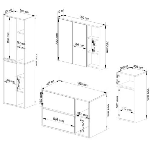 AKORD VAMI Fali Fürdőszobabútor Szett Artisan Tölgy Grafit Szürke