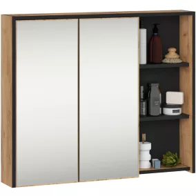   AKORD VAMI Tükrös Fürdőszobai Fali Szekrény Craft Tölgy/Fekete 90cm