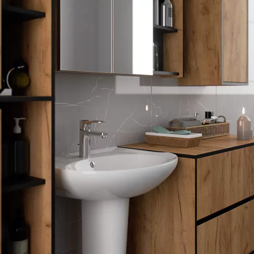 AKORD VAMI Tükrös Fürdőszobai Fali Szekrény Craft Tölgy/Fekete 90cm