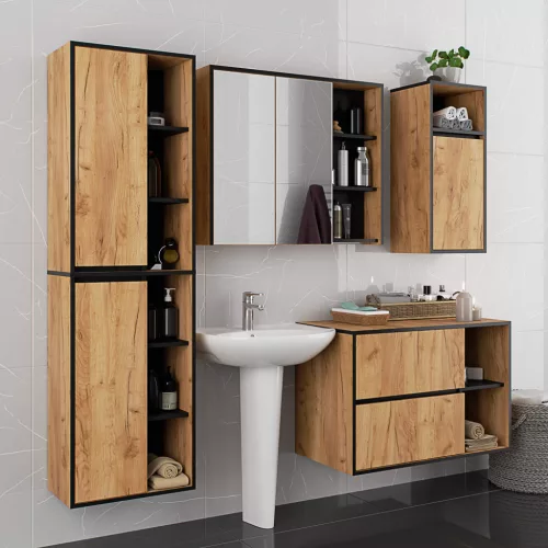 AKORD VAMI W50 Fali Fürdőszobai Szekrény Craft Tölgy-Fekete