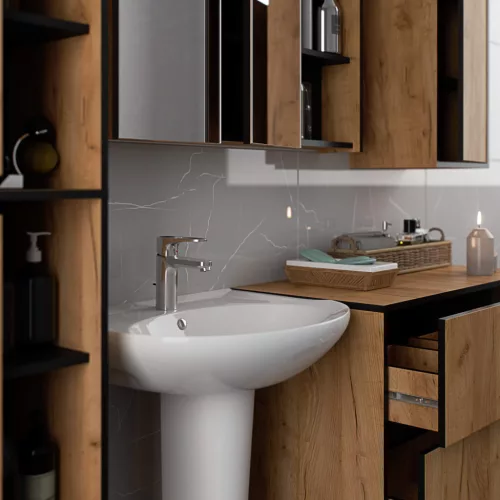AKORD VAMI W50 Fali Fürdőszobai Szekrény Craft Tölgy-Fekete