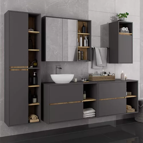 AKORD VAMI W50 Fali Fürdőszobai Szekrény Grafit Szürke Artisan Tölgy