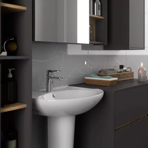 AKORD VAMI W50 Fali Fürdőszobai Szekrény Grafit Szürke Artisan Tölgy