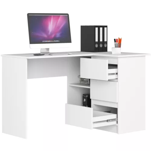 AKORD B16 Sarok Íróasztal 124 cm Fehér 3 Fiókos