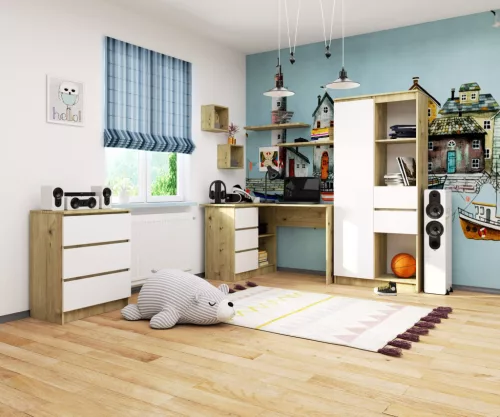 AKORD CLP Sarok Íróasztal Laminált Artisan Tölgy Fehér Bal