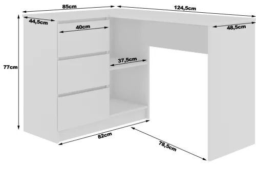 AKORD B16 Sarok Íróasztal 124 cm 3 Fiókos Craft Tölgy