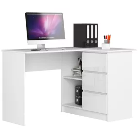  AKORD B16 Sarok Számítógépasztal 124 cm Fehér Magasfényű 3 Fiókos
