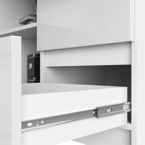 AKORD B16 Sarok Számítógépasztal 124 cm Fehér Magasfényű 3 Fiókos
