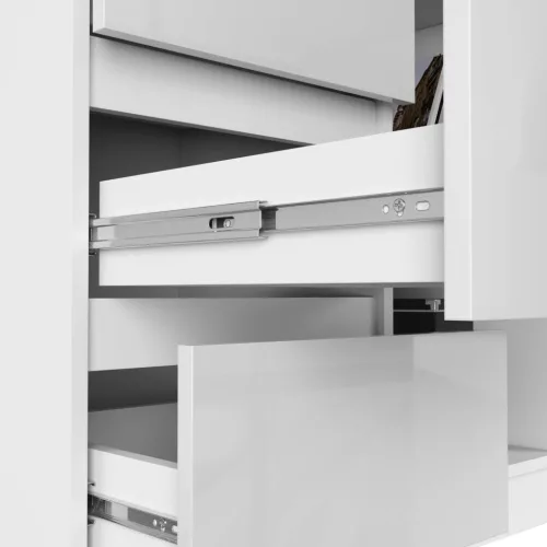 AKORD B16 Sarok Számítógépasztal 124 cm Fehér Matt/Magasfényű 3 Fiókos