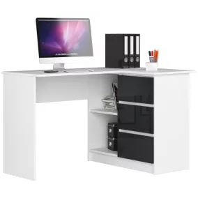   B16 SAROK ÍRÓASZTAL 124 cm JOBB OLDALI 3 FIÓKOS FEHÉR / GRAFIT MAGASFÉNYŰ