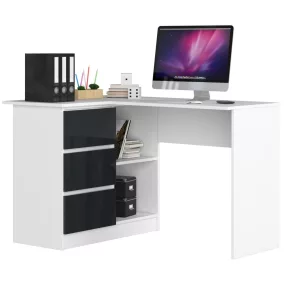   B16 SAROK ÍRÓASZTAL 124 cm BAL 3 FIÓKOS FEHÉR / GRAFIT FÉNYES