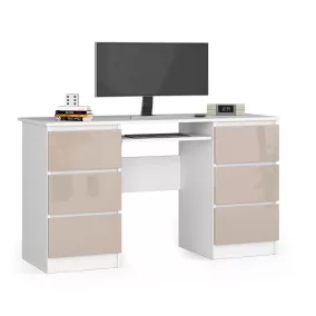   A-11 135 cm 6 Fiókos Számítógépes Asztal - Fehér-cappuccino Fényes