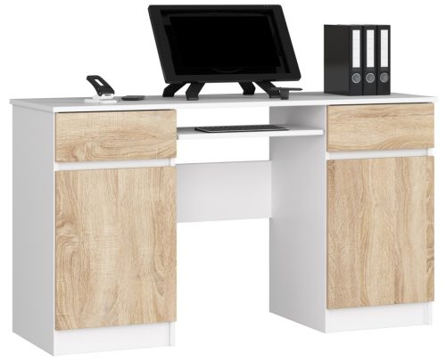 AKORD CLP A5 Íróasztal Laminált Fehér-Sonoma Billentyűzettartóval