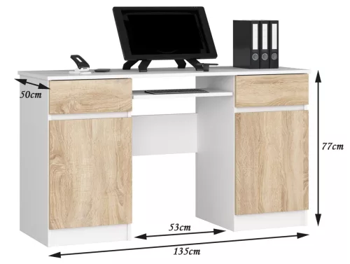 AKORD CLP A5 Íróasztal Laminált Fehér-Sonoma Billentyűzettartóval