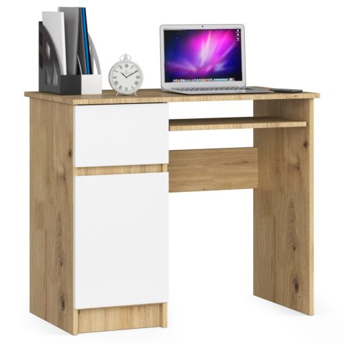 AKORD Piksel Artisan Számítógépasztal Laminált Tölgy-Fehér Kihúzható Billentyűzettartóval IP0PBIUABIPIKSLEW