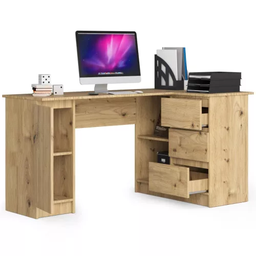 AKORD B20 Sarok Íróasztal Artisan Tölgy 155 cm 3 Fiókos