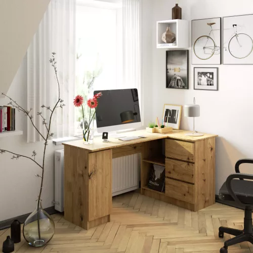 AKORD B20 Sarok Íróasztal Artisan Tölgy 155 cm 3 Fiókos