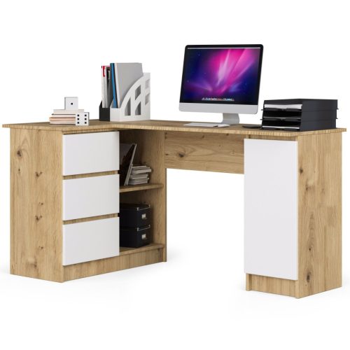 AKORD B20 Sarok Íróasztal Artisan Tölgy Fehér 155 cm Balos 3 Fiókos