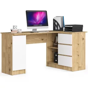   AKORD B20 Sarok Íróasztal Artisan Tölgy-Fehér 155 cm 3 Fiókos
