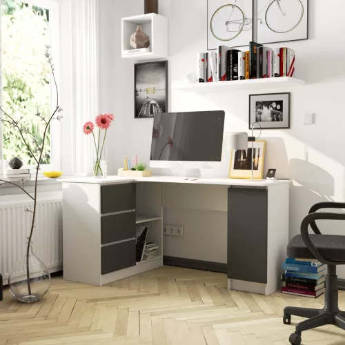 AKORD CLP B20 Sarok Íróasztal Laminált Fehér/Szürke Baloldali