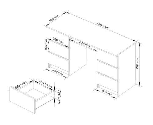 AKORD A-11 Számítógépes Íróasztal 6 Fiókos Fehér Laminált