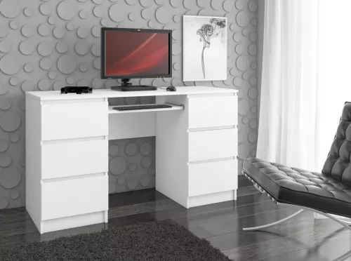 AKORD A-11 Számítógépes Íróasztal 6 Fiókos Fehér Laminált