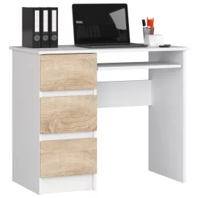   AKORD CLP A-6 Számítógépasztal Laminált Fehér/Sonoma Tölgy Bal Oldali 90cm
