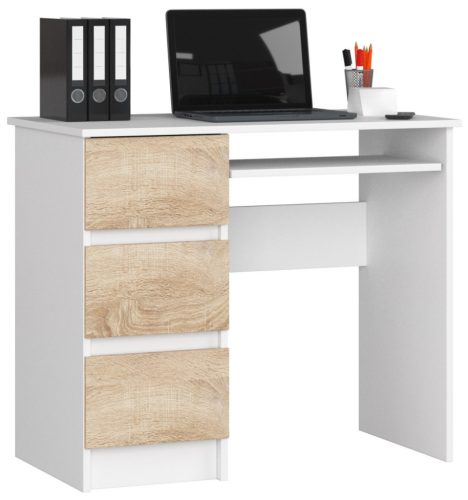 AKORD CLP A-6 Számítógépasztal Laminált Fehér/Sonoma Tölgy Bal Oldali 90cm