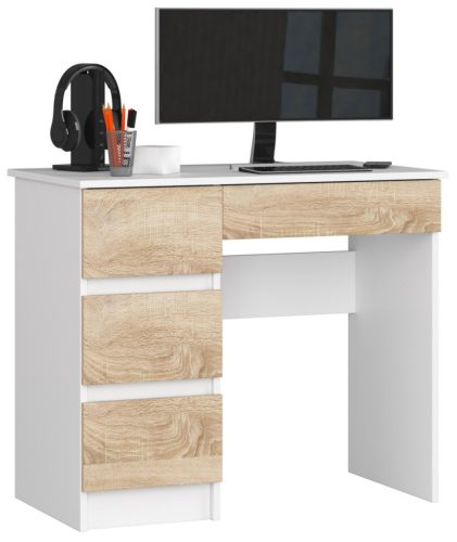 AKORD CLP A-7 Számítógépasztal Laminált Fehér-Sonoma Balkezes