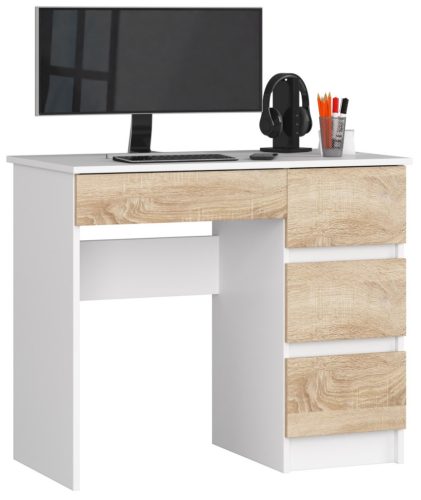AKORD A-7 Számítógépasztal 90 cm Jobbos Fehér/Sonoma