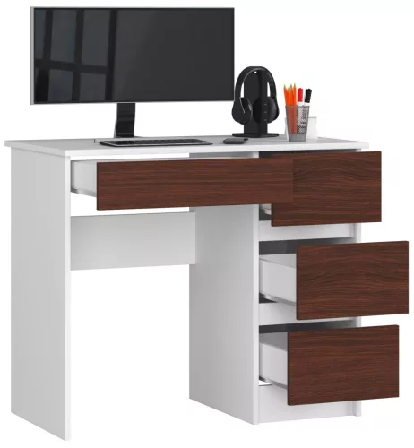 A-7 Számítógépasztal 90 cm Jobb Fehér / Wenge