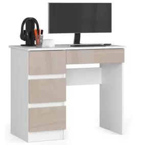 AKORD A-7 Számítógépasztal Laminált Fehér-Cappuccino Magasfényű 90 cm