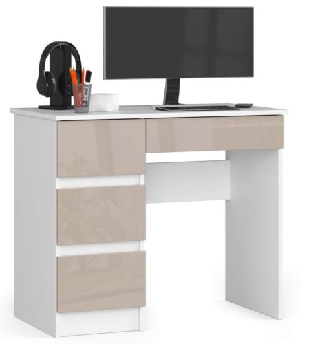AKORD A-7 Számítógépasztal Laminált Fehér-Cappuccino Magasfényű 90 cm IP0PBIUCAPUPOLLEA