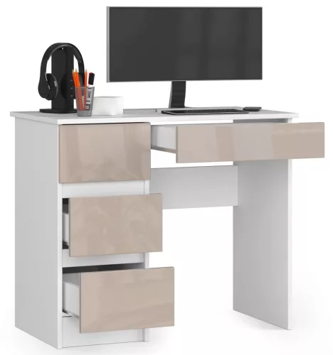 AKORD A-7 Számítógépasztal Laminált Fehér-Cappuccino Magasfényű 90 cm