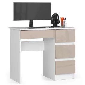 AKORD A-7 Számítógépasztal Laminált Fehér-Cappuccino Magasfényű 90 cm