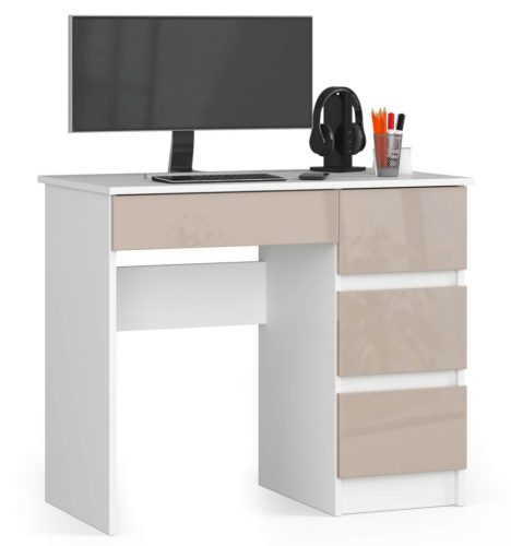 AKORD A-7 Számítógépasztal Laminált Fehér-Cappuccino Magasfényű 90 cm IP0PBIUCAPUPRA7