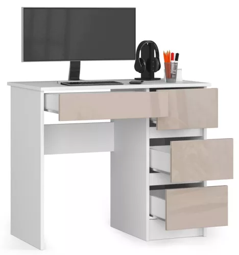 AKORD A-7 Számítógépasztal Laminált Fehér-Cappuccino Magasfényű 90 cm