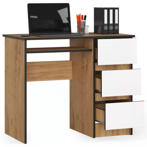 AKORD CLP A-6 Számítógépasztal Laminált Tölgy/Fehér Jobboldali