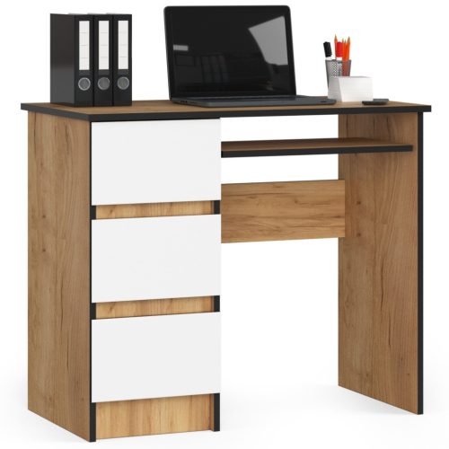 AKORD CLP A-6 Számítógépasztal Laminált Tölgy/Fehér Balkezes