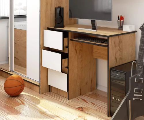 AKORD CLP A-6 Számítógépasztal Laminált Tölgy/Fehér Balkezes
