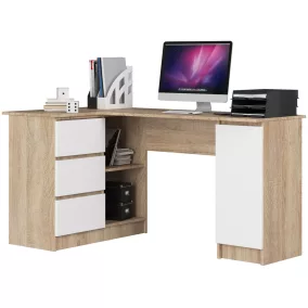   AKORD B20 Sarok Számítógépasztal Sonoma Tölgy Fehér 155 cm Balos
