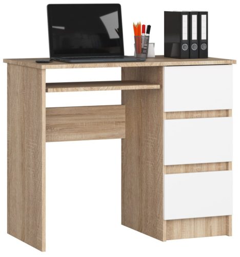 AKORD CLP A-6 Számítógépasztal Sonoma Tölgy Fehér Jobbos 90 cm