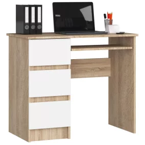   AKORD CLP A-6 Számítógépasztal Sonoma Tölgy Fehér Bal Oldali 90cm