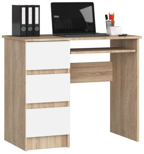 AKORD CLP A-6 Számítógépasztal Sonoma Tölgy Fehér Bal Oldali 90cm