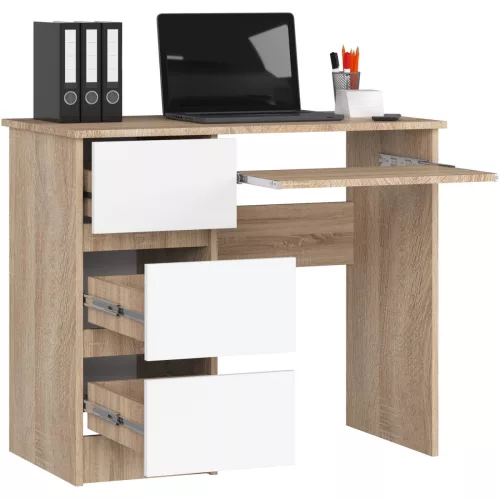 AKORD CLP A-6 Számítógépasztal Sonoma Tölgy Fehér Bal Oldali 90cm