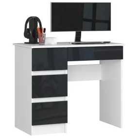   AKORD CLP Balkezes Íróasztal Laminált Fehér-Grafit Magasfényű 4-Fiókos