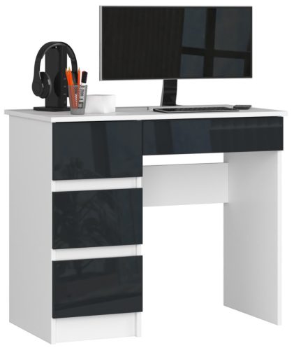 AKORD CLP Balkezes Íróasztal Laminált Fehér-Grafit Magasfényű 4-Fiókos