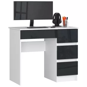   AKORD A-7 Számítógépasztal 90 cm Fehér/Grafit Magasfényű 4 Fiókos